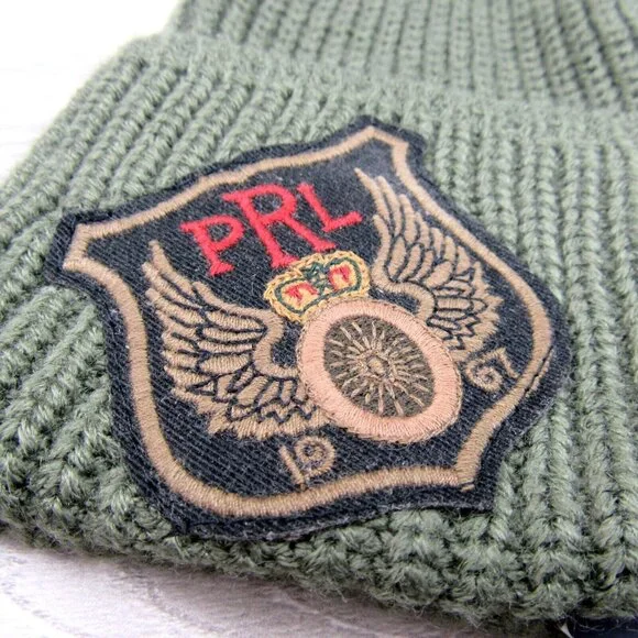 Polo Ralph Lauren Patch RL Tiger USA Green Skull Beanie Cap One Size NEW - Picture 4 of 11